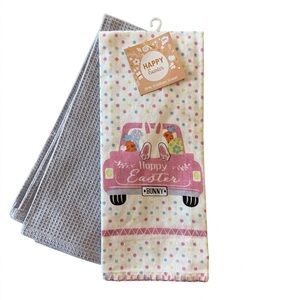 Easter Kitchen Towels 2 Pack Bunny Truck Carrots Eggs Spring Dish Towels 15x25